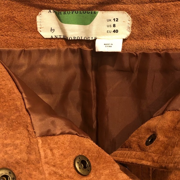 Anthropologie 100% LEATHER Vintage Button Skirt 8 - Picture 6 of 9